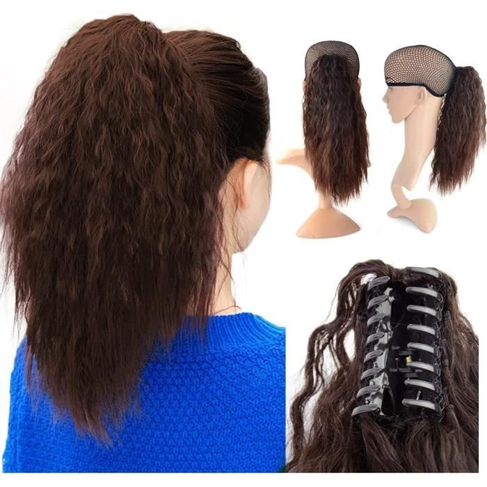 Rajout Cheveux Queue de Cheval Longue Extension Postiche Vrai Cheveux Humains Bouclés - Wrap Around Corn Wave Curly Ponytail Att189