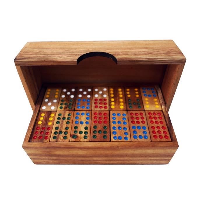 56 pcs Petite taille Double9 Block Dominos Jeu de dominos faite à la main en bois de style vintage Top Case Box traditionnel Tabl