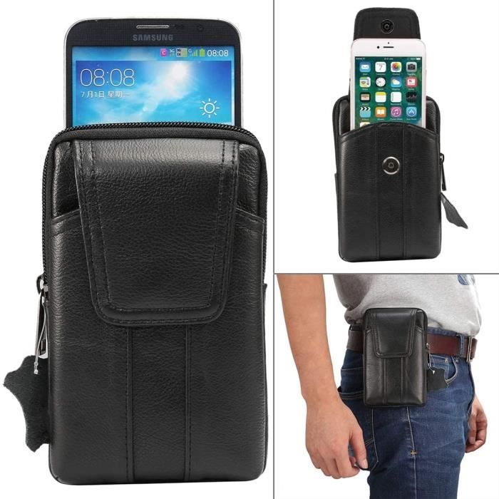 Ceinture style vertical hommes style universel en cuir véritable 6,2 pouces et moins trou ceinture, iPhone, Samsung, Sony, HuaweiL