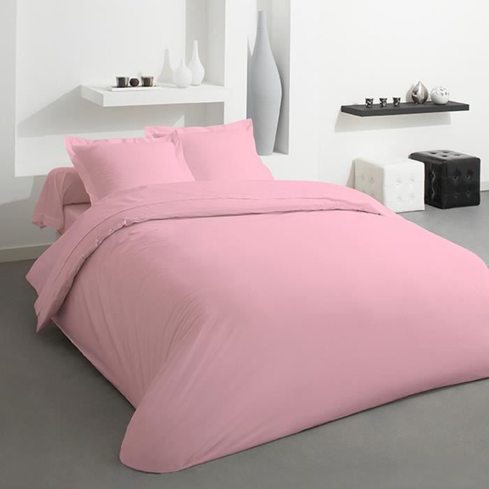 Parure Hc Unie Coton 57 Fils 1 housse couette 140x200 + 1 taie oreiller 65x65 ROSE