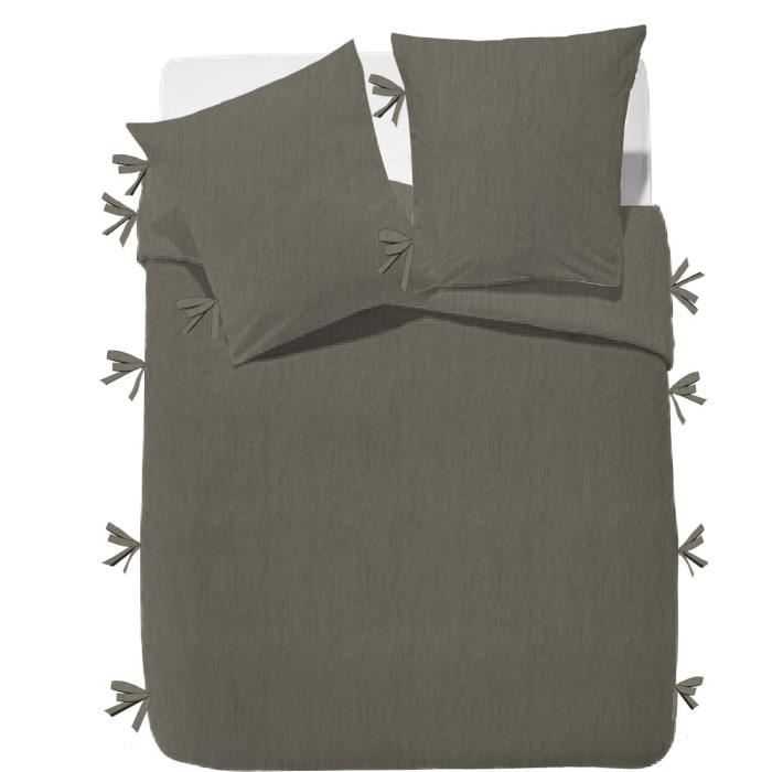 FINLANDEK Parure de couette Rachelle - 100% coton lavé - 220 x 240 cm - Taupe