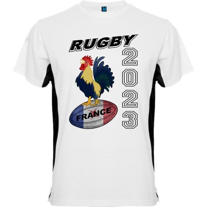 T-shirt bicolor -RUGBY FRANCE 2023- - Tee shirt noir et blanc coupe du monde de rugby 2023 du S au XXL