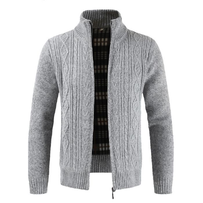 Veste De Chandail De Cardigan De Mode Décontractée Pour Hommes D'Hiver-Gris_18327