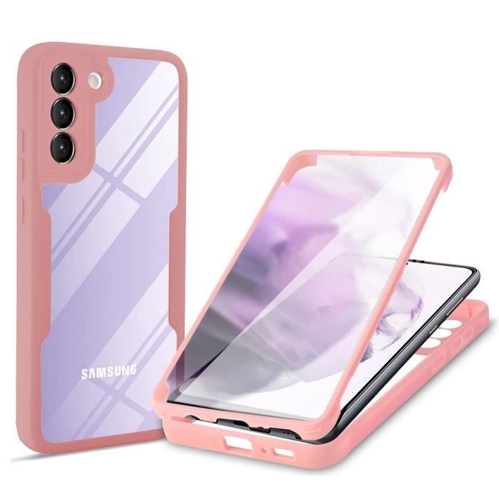 Coque pour Samsung Galaxy S22 5G Antichoc Housse avec Protection écran 360 ° Protection Transparent Etui Intégrale Rose