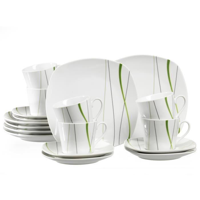 Service à Café Ritzenhoff & Breker Grace, Blanc - Vert, Porcelaine, 18 Pièces