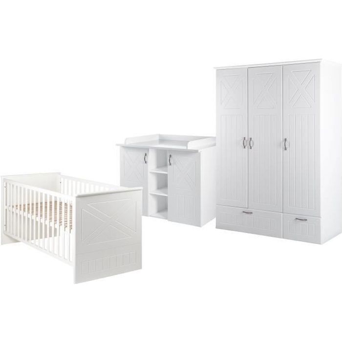 ROBA Chambre enfant complète -Constantin- - lit bébé 70x140 cm, commode à langer et armoire à 3 portes