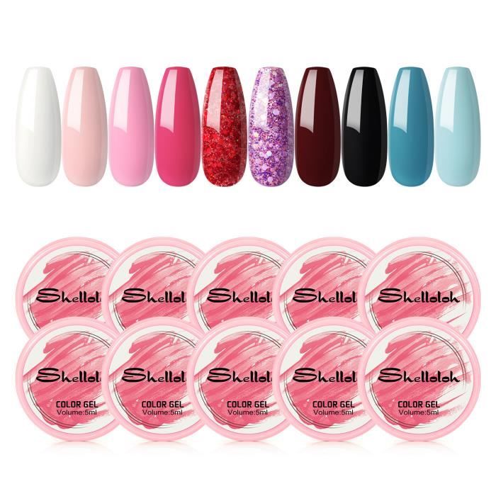 Shelloloh Vernis UV Gel Coloré 10 Couleurs Nail Art Polish Gel Soak Off Vernis à Ongles Complet Set de Vernis Gel Manucure