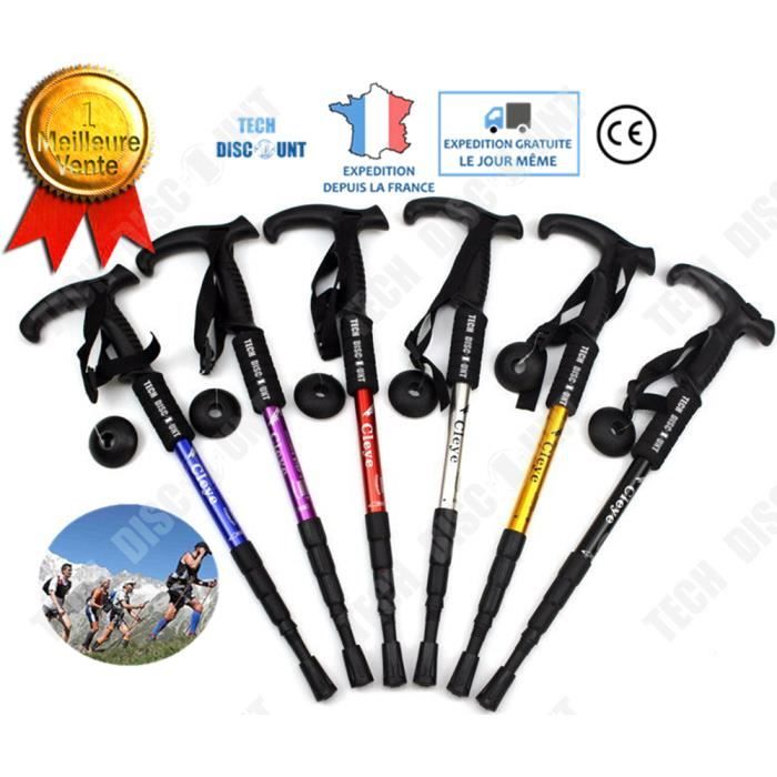 TD® Bâton pliable escalade aluminium solide poignée en T incurvée trekking canne léger plein air randonnée voyage alpinisme sport ma