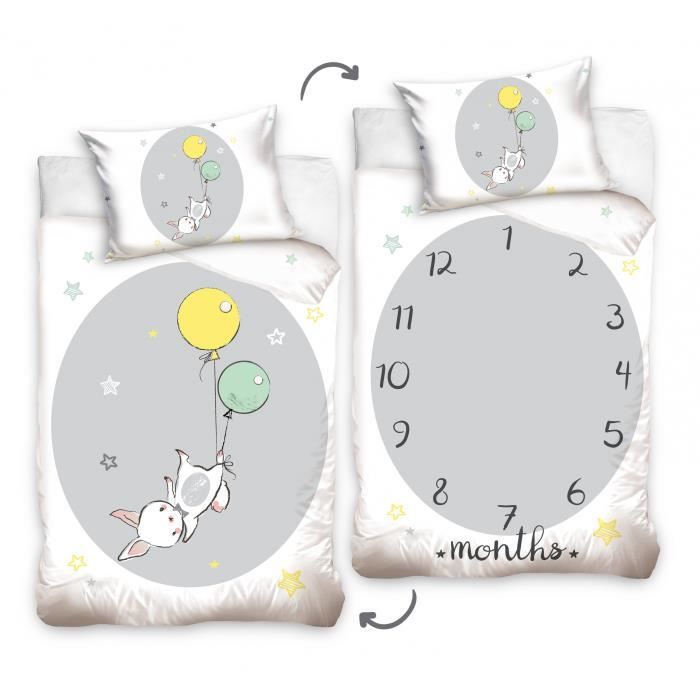 TOM housse de couette lapin junior 100 x 135 cm coton blanc/bleu