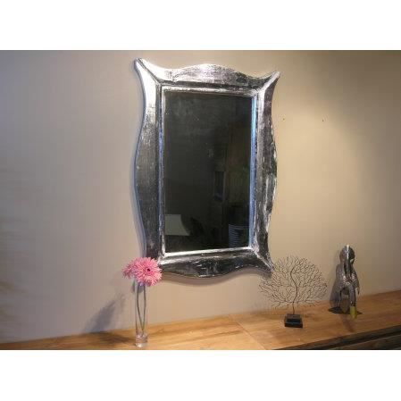 Miroir Moderne en bois patiné blanc argenté 70cm x 100cm