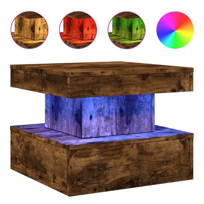 Table basse - SWEETY - avec lumières LED - Chêne fumé - 50x50x40 cm - Pour Salon - 839844