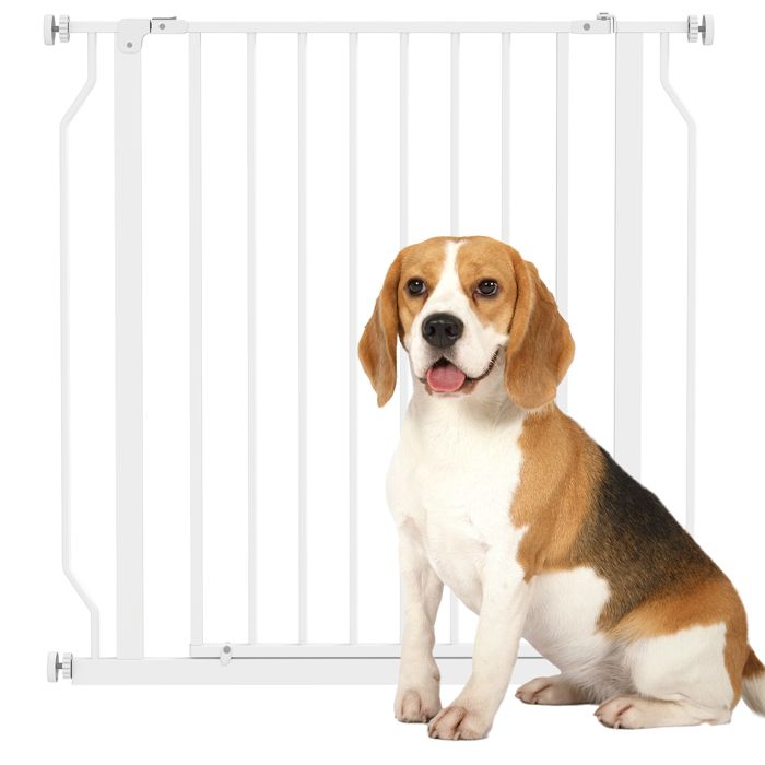 Barrière de sécurité barrière pour animal domestique longueur réglable barrière escaliers couloirs portes sans perçage en acier et ABS dim. 75-85L x 76H cm blanc