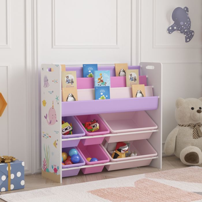 Étagère enfant Rødøy à motif océan 78 x 86 x 27 cm blanc violet rose