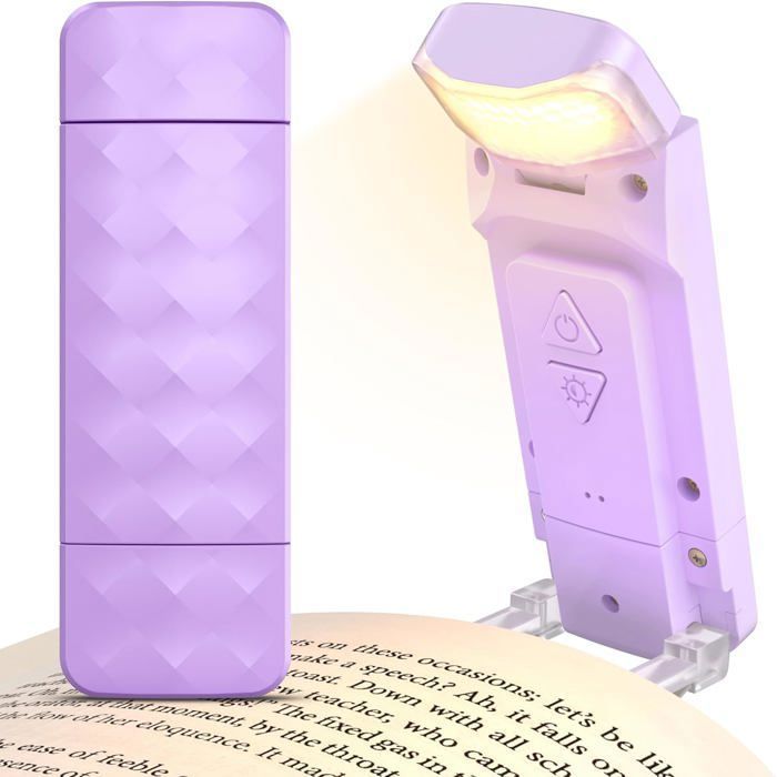 Lampe de lecture rechargeable lampe de lecture à clipser avec 3 températures de couleur et 5 niveaux de luminosité Violet