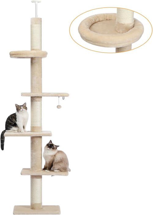 Arbre À Chat À 5 Niveaux Réglable En Hauteur Du Sol Au Plafond,Grand Centre D'Activités D'Escalade Avec Griffoir,Lit Confortable,B