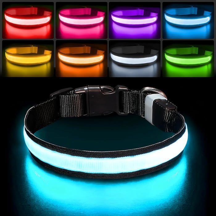 Comparer les prix de Collier Lumineux pour Chien,Collier Chien LED Rechargeable avec 7 Modes de Changement de Couleur, Collier Fluorescent