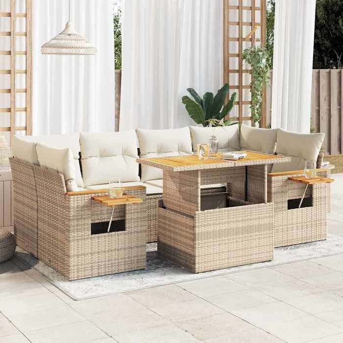 VIDAXL Salon de jardin 7 pcs Résine tressée acacia - vue 2
