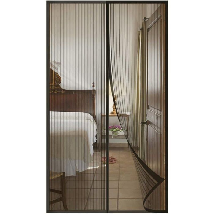 Moustiquaire magnétique porte/fenêtre 110x210 cm - Rideau anti-mouches noir sans perçage