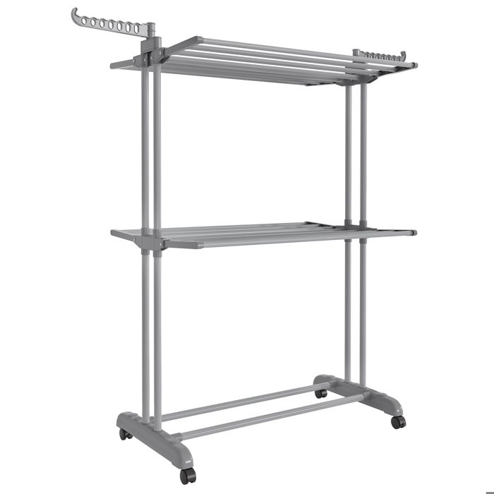 Étendoir à Linge Pliable 635 x 128 x 148 cm Grande Capacité Utilisation Intérieure et Extérieure Gris Tourterelle