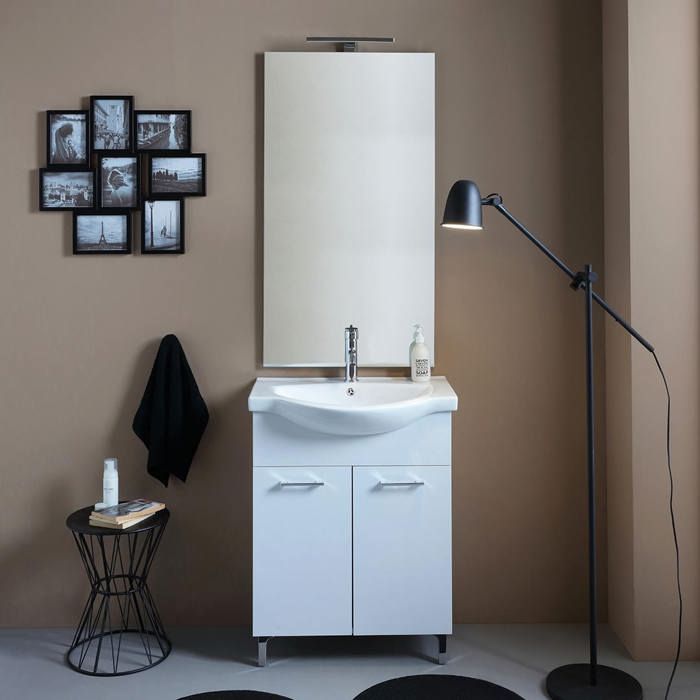 Meuble de salle de bains au sol 65 cm effet bois blanc export Rimini Meuble de salle de bains au sol 65 cm effet bois blanc export Rimini
