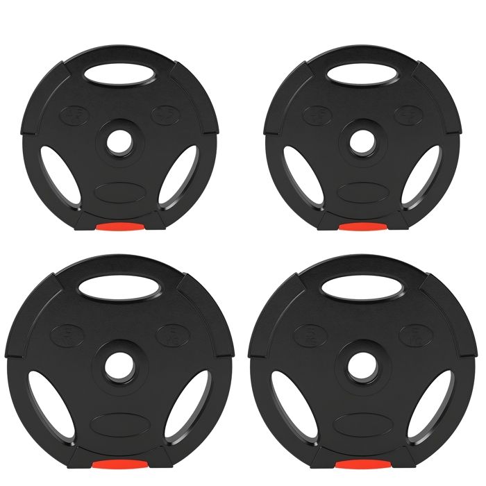 Disques de poids - SPORTNOW - 2 x 5 kg et 2 x 25 kg - trois poignées avec trous de Ø 25 mm - couverture en polypropylène - noir