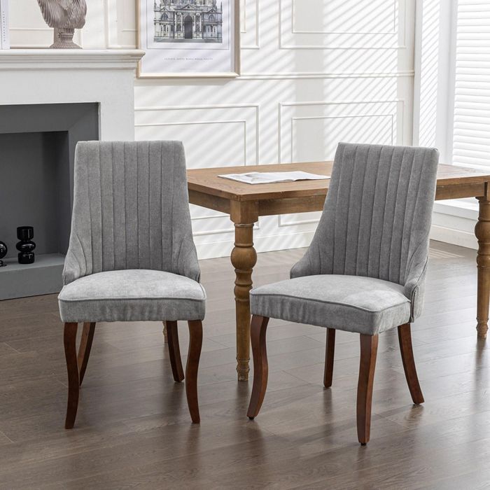 Chaise Lot de 2 tissu floqué pieds bois courbés gris Chaise Lot de 2 tissu floqué pieds bois courbés gris
