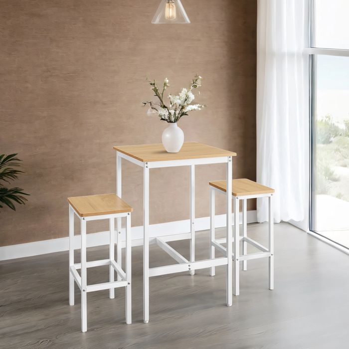 Ensemble Table de Bar - Blanc - Compact - 2 Places - Structure Robuste Ensemble Table de Bar - Blanc - Compact - 2 Places - Structure Robuste