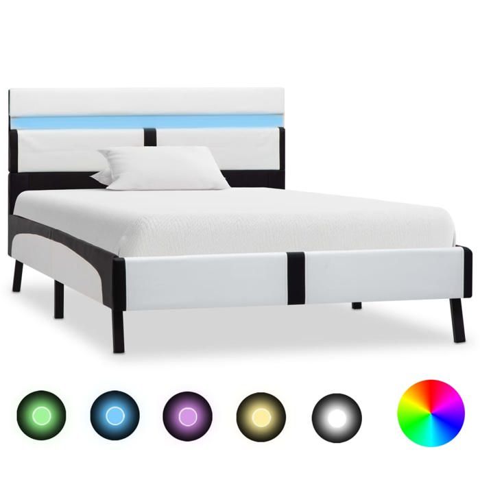 CHIC Lit adulte 1 place - 90x200 cm Structure/Cadre de lit et LED blanc et noir 90x200 cm #Sara51622