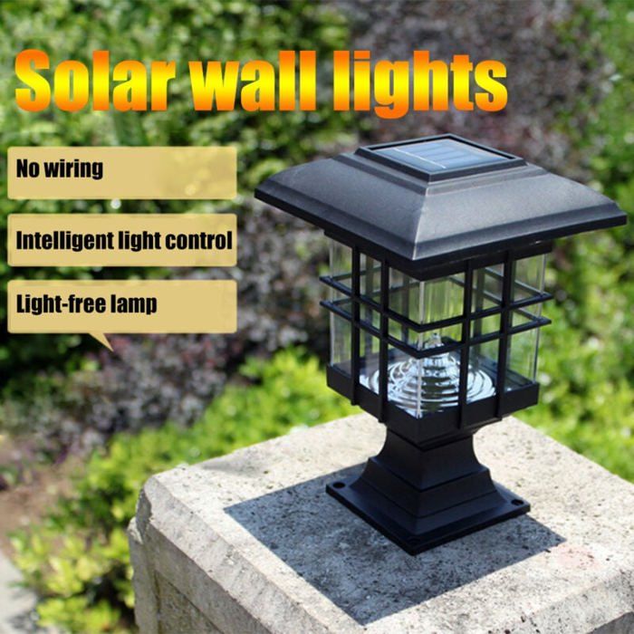Applique murale extérieure - PZCC - Lampe de pilier solaire - Panneau 02W - Batterie 600mAh - Étanche