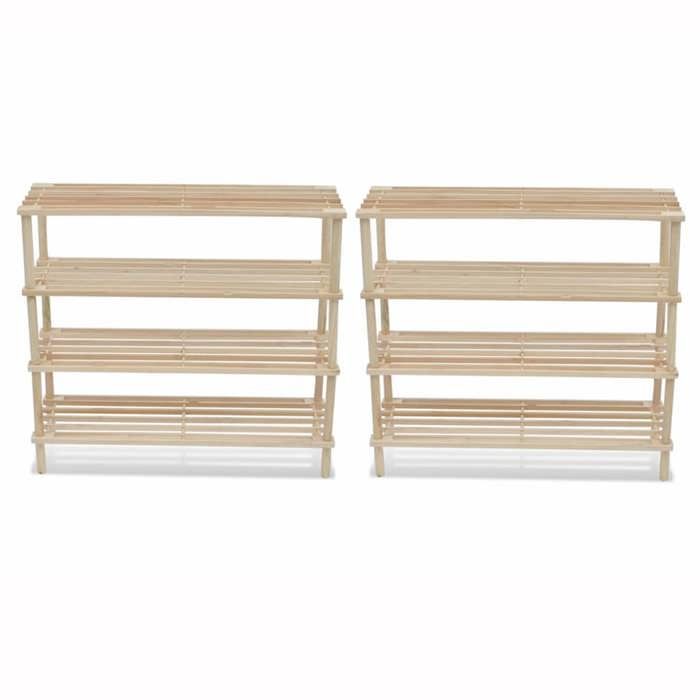 Range-chaussures en bois de sapin - VIDAXL - 4 étagères - 2 pièces - 74x26x67 5 cm - Bois massif - Beige
