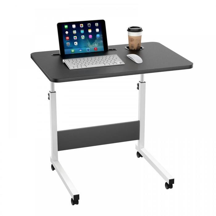 SUPFINE Table dAppoint Forme C Bambou Métal Moderne Hauteur Réglable Table de Lit de Canapé de Chevet 60 × 40 × 69–90 cm