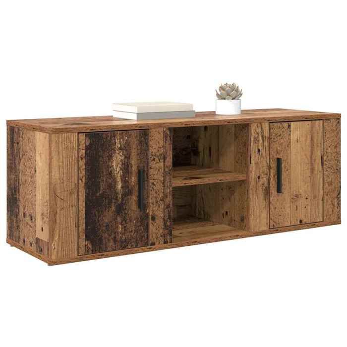Meuble TV bois ancien - vidaXL - 100x31 5x35 cm - Bois dingénierie - 2 portes - 2 étagères - Poids maximal 60 kg