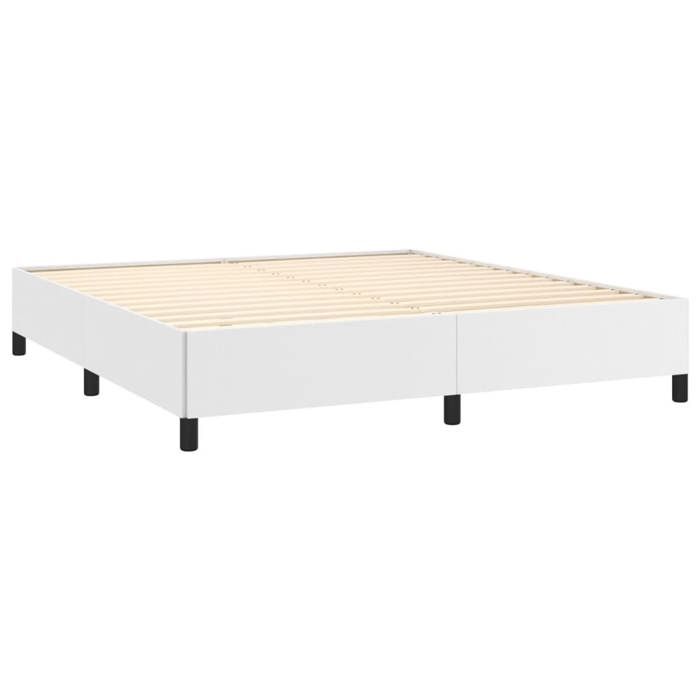 Cadre de lit blanc similicuir - WIENS - 160x200 cm - Blanc - Similicuir - 203x163x35 cm - Style Scandinave Moderne