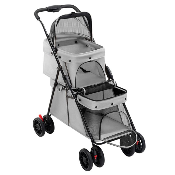 Comparer les prix de CHARIOT POUR ANIMAUX À DOUBLE COUCHE YQINGMAOY GRANDE CAPACITÉ TISSU MAILLÉ 32 × 63 × 95 CM GRIS