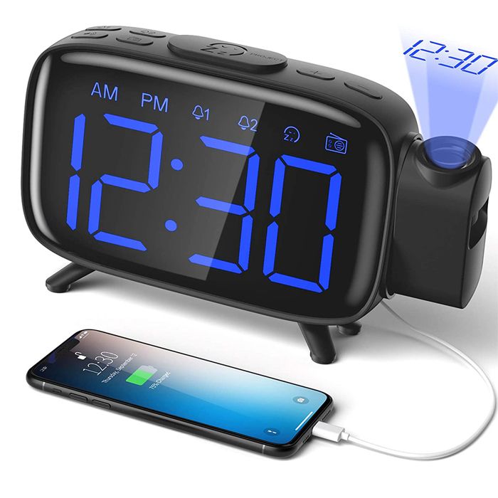 Réveil Projecteur LED - Horloge Numérique Avec Projection Au Plafond, Température, Alarme - 12/24H, Gradation Auto - Pour Chambre, Salon