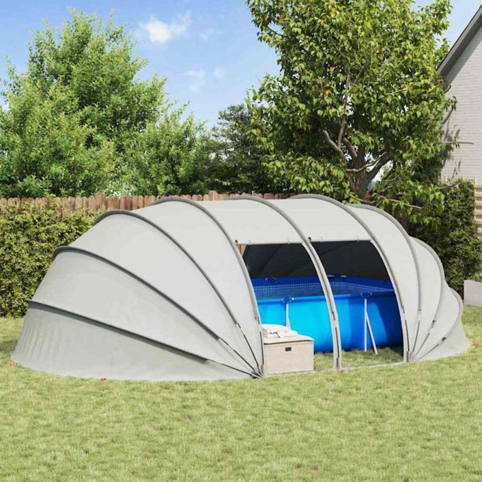 Abri De Piscine VidaXL – Dôme Gris 640×432×205 Cm, Polyester 185T PU, Imperméable Anti-UV, Portes Zippées, Cordes De Tension – Pour Jardin Et Terrasse