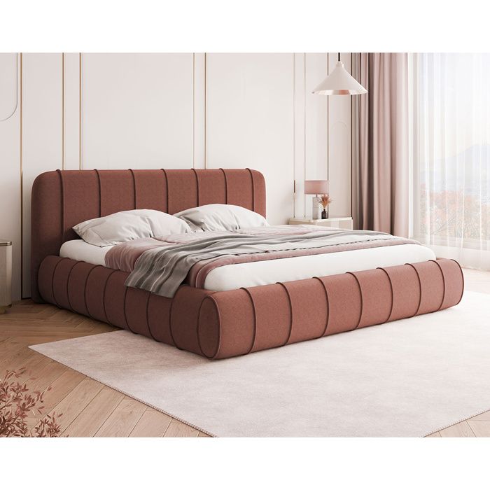 Elsa - lit coffre queen size - 160x200 cm - en velours - sommier inclus - Rose