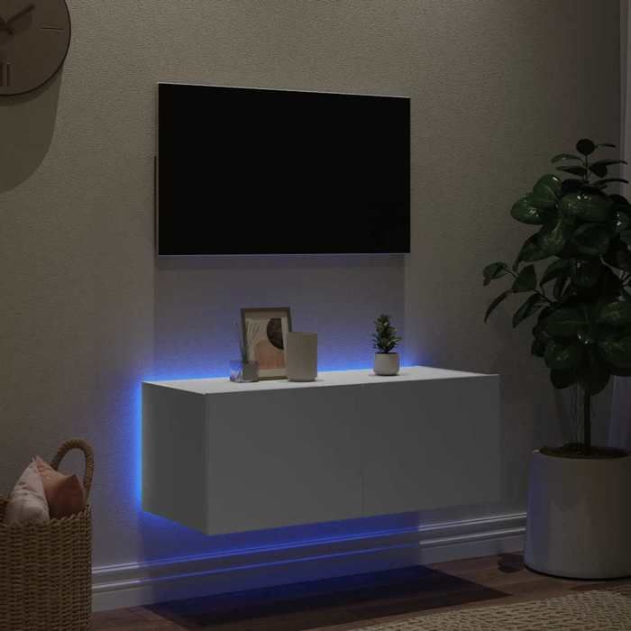 Support TV Blanc - SWEETY®Organisateur TV mural - Design moderne avec LED - Armoire télé - blanc 80x35x31cm6780303