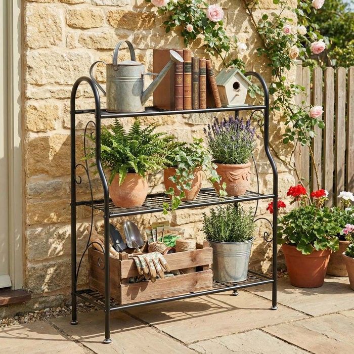 PORTE-PLANTE - VITHOTECH - 3 niveaux - Métal - 72 x 25 x 85 cm - Noir