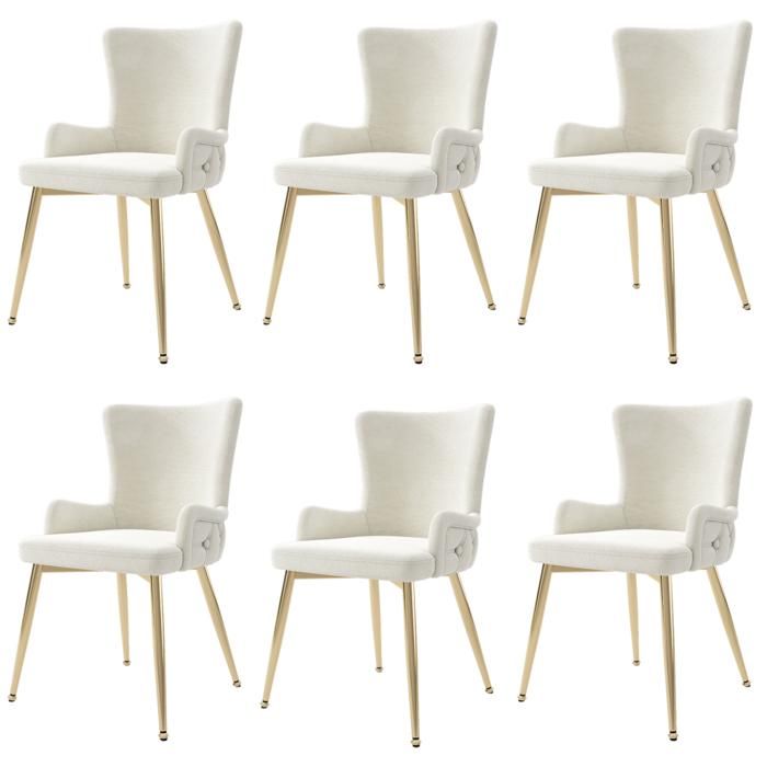 Ensemble 6 chaises velours beige luxe pieds métal doré design élégant pour salle à manger et salon raffiné Ensemble 6 chaises velours beige luxe pieds métal doré design élégant pour salle à manger et salon raffiné