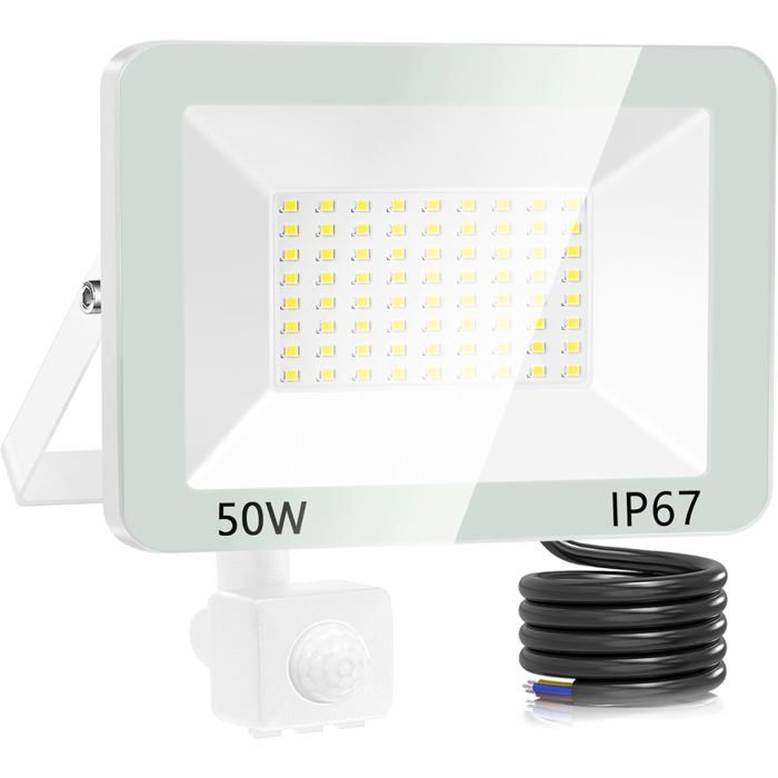Projecteur LED extérieur avec détecteur de mouvement - 50W - 5000 lm - Blanc froid - Étanchéité IP67