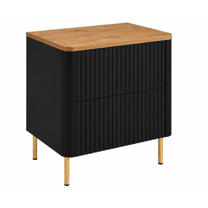 Meuble de salle de bain - Meuble de salle de bain 60 - Noir profond - Plan chêne craft - Pieds métal dorés