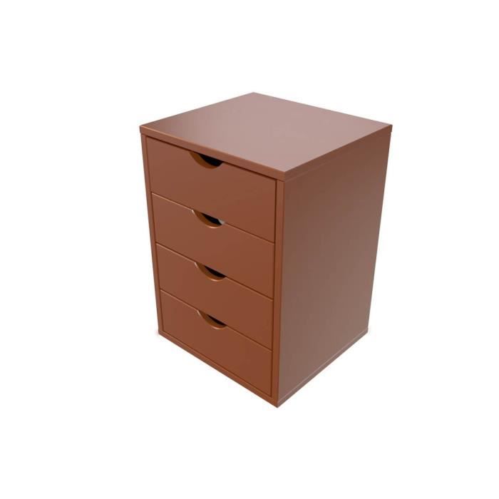 caisson 4 tiroirs en bois massif chocolat - abc meubles - contemporain - 60x43.2x40 cm