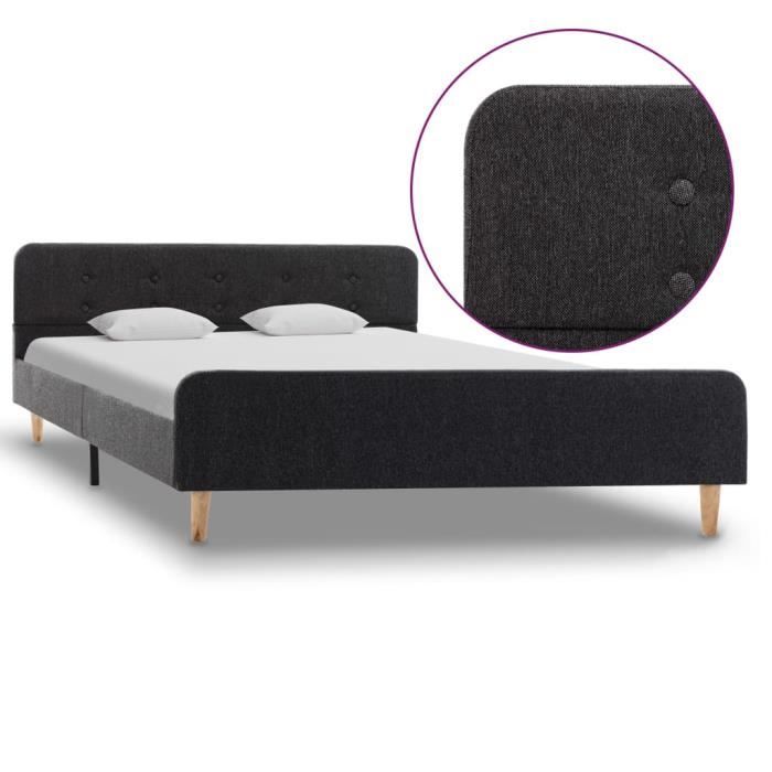 Cadre de lit - ALOMEJOR - Gris foncé - Bois massif - 140 x 200 cm - Classique