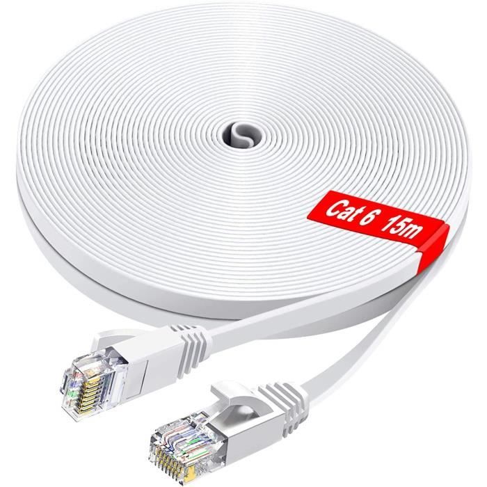 Câble Ethernet 15m - - Cat 6 Plat Câble de Réseau Haute Vitesse