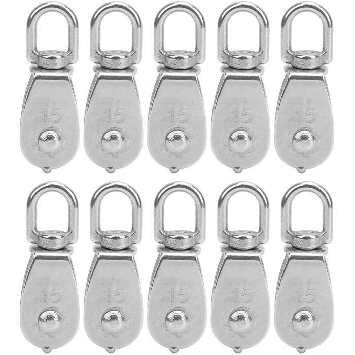 Poulies Levage QWORK Acier Inox 304 - 12 Pièces M15 - Charge 35kg - Rotation 360°