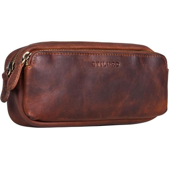 Alassio Trousse à Maquillage En Cuir Véritable Avec Fermeture