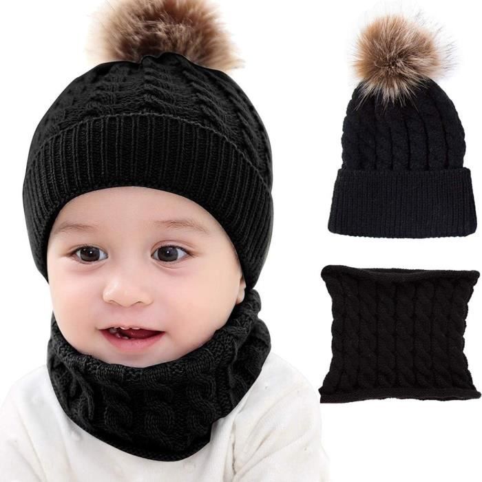 Bébé Bonnets et écharpes en Tricot Fille Hiver Pompom Tricotés