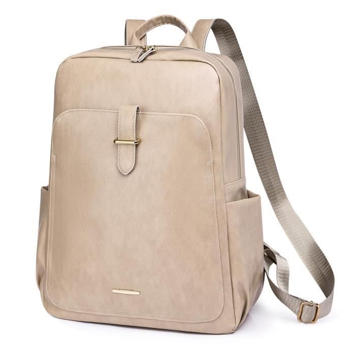 UBAYMAX Sac a Dos en Cuir Femme Beige Moderne etanche 14 Sac de Voyage Cuir pour Feminin Elegant Leger Sac a Dos Cdiscount Bagagerie Maroquinerie