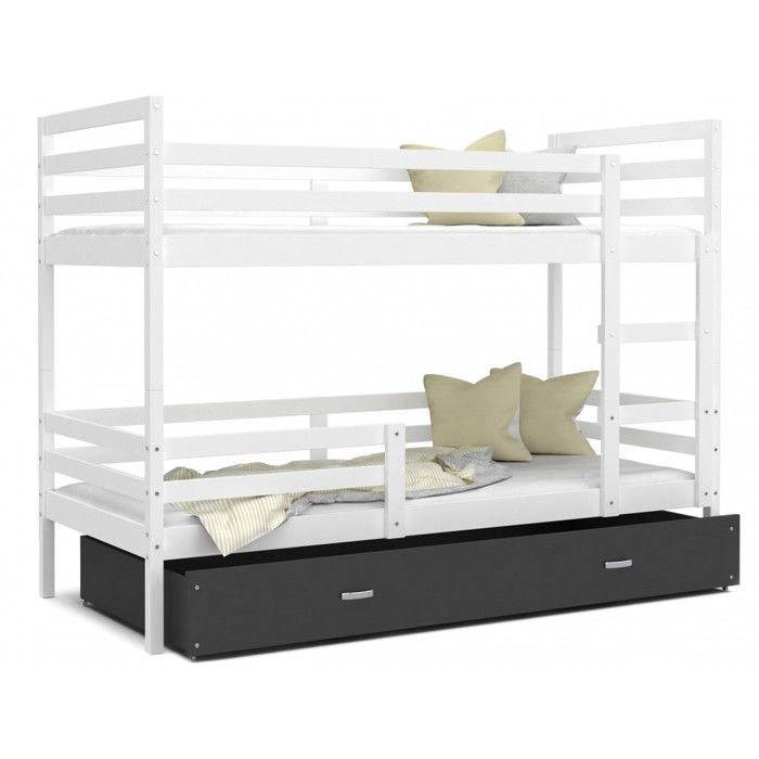 Lit Superposé Milo 90x190 tiroir + Matelas Blanc - gris